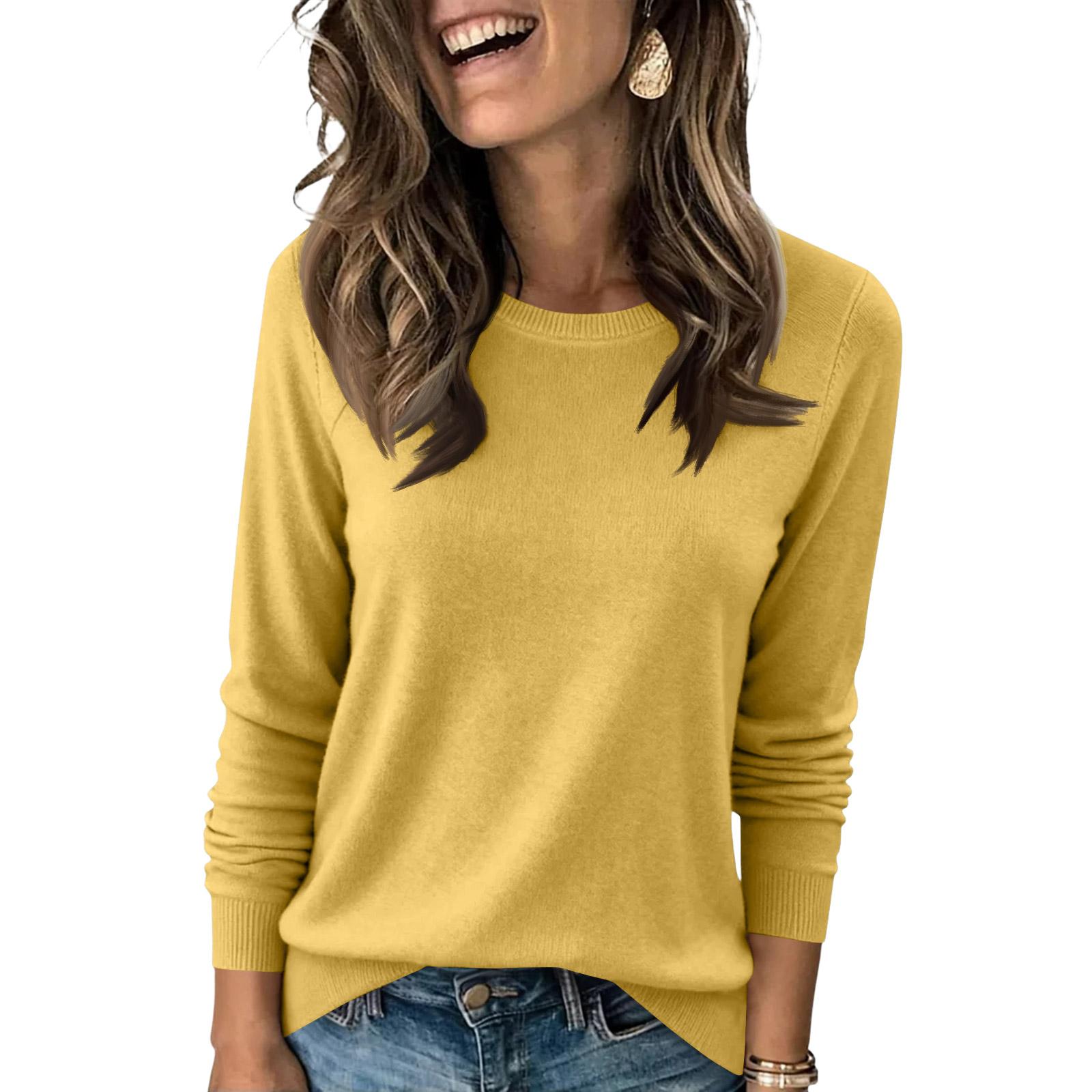 

Pullover Sweaters For Women Round-neck Classic Long Sleeve Breathable Loose Soft Cozy Knitted Sweater Tops XL жовтий