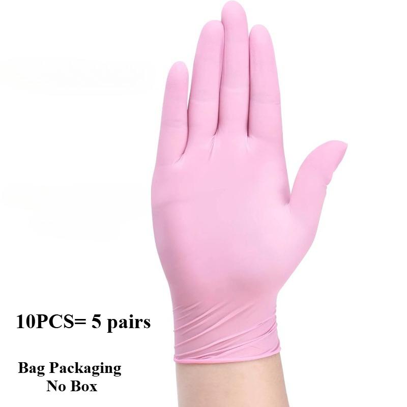 

10/20/50/100 ШТ Розовые Перчатки Одноразовые Нитриловые Перчатки Без Опудривания для Домашней Уборки Работы в Салоне Красоты Кухонные Перчатки S