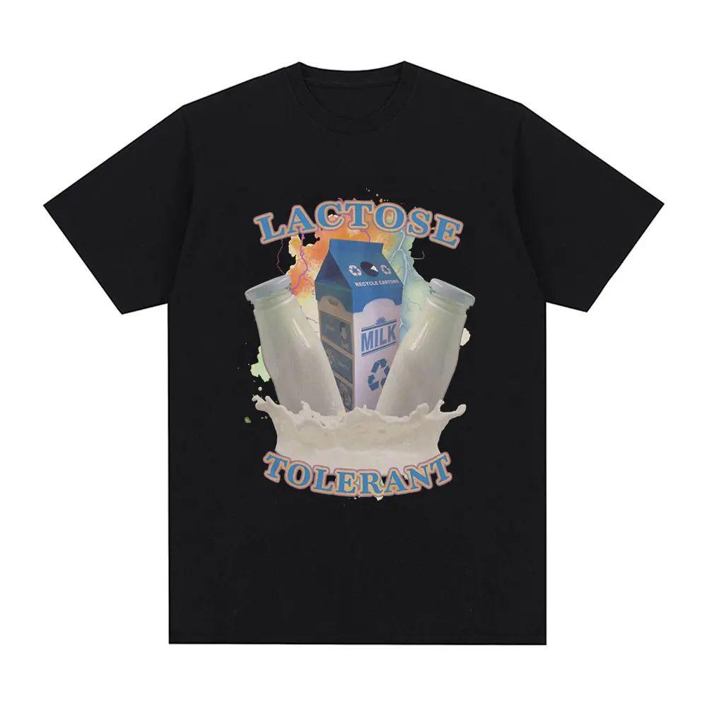Lactose Tolerant Funny Meme Graphic T Shirt Milk Makes My Tummy Hurt T-shirt Fashion Vintage Hip Hop Short Sleeve T-shirt Unisex