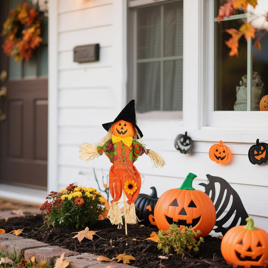 Small Scarecrow Decorations, Fall  Standing Scarecrow Decor For Halloween, Thanksgiving, Garden, Home, Yard, Porch Decoration