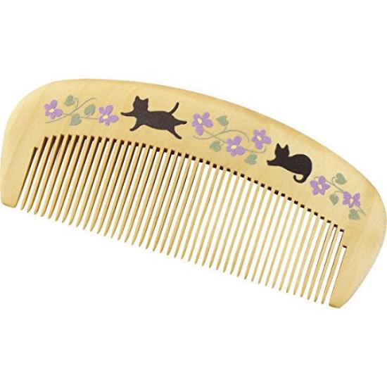 Kurochiku Tsubakido Moisturizing Tsuge Comb with Flower Cat Hairbrush Case, (1 piece)