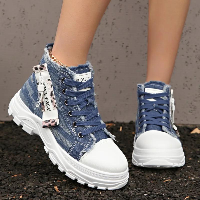 Plus Size 2025 Shoes Female High Top Women's Vulcanize Shoes Outdoor Women Sneakers Platform Daily Denim Ladies Casual Shoes