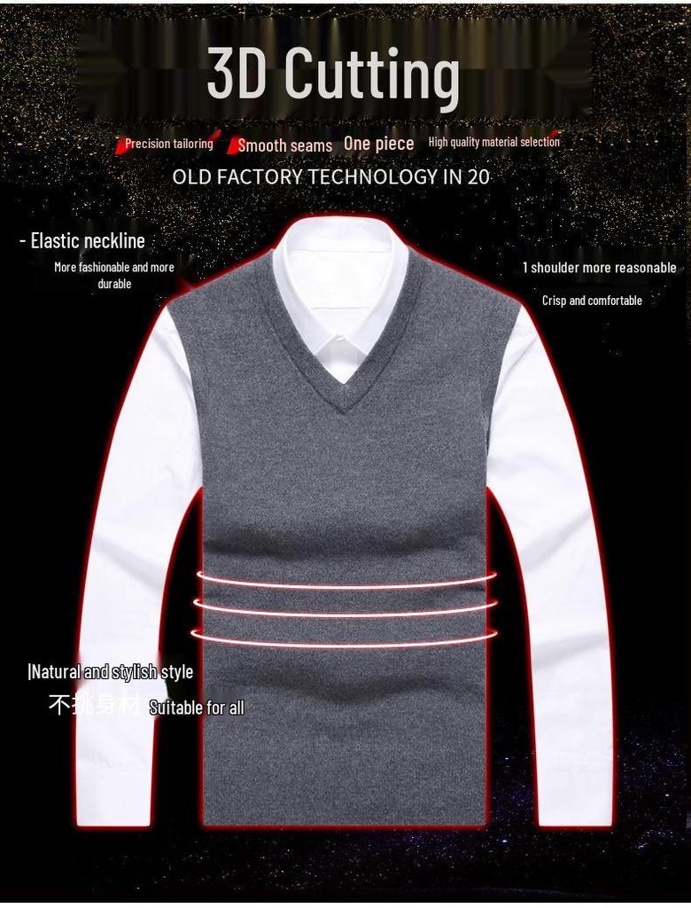 Herren Uni Wollweste mit V-Ausschnitt: Herbst-/Winter-Strickjacke für die Freizeit für mittlere und ältere Menschen