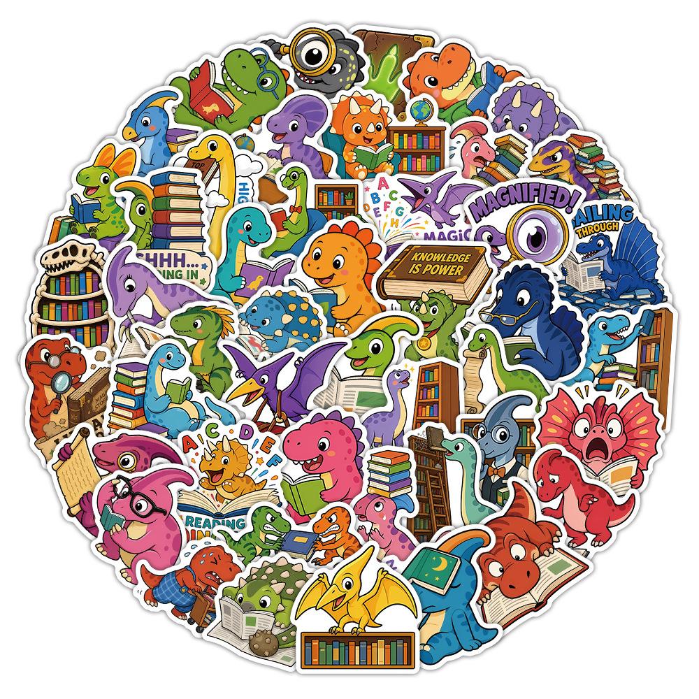 10/30/50pcs Cute Funny Dinosaur Reading Stickers Kawaii Animal Cartoon Decals DIY Scrapbook Phone Case Luggage Sticker