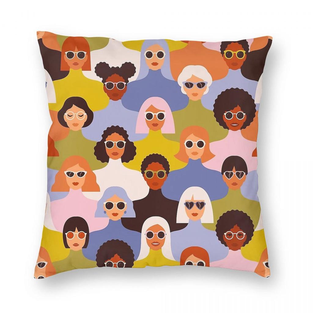 Female Diverse Faces Of Ethnicity Pillowcase Polyester Linen Velvet Printed Decor Throw Pillow Case Sofa Seater Cushion Case 18"