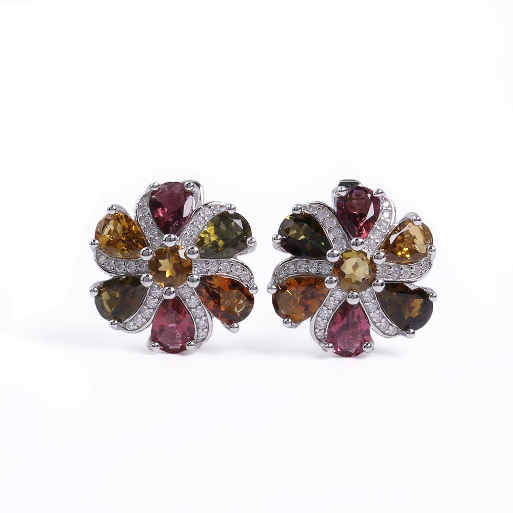 

Серьги из стерлингового серебра 925 пробы с разноцветными турмалинами и натуральными драгоценными камнями. Изысканные ювелирные украшения. Подарок для жены, мамы, женщин. M разноцветный