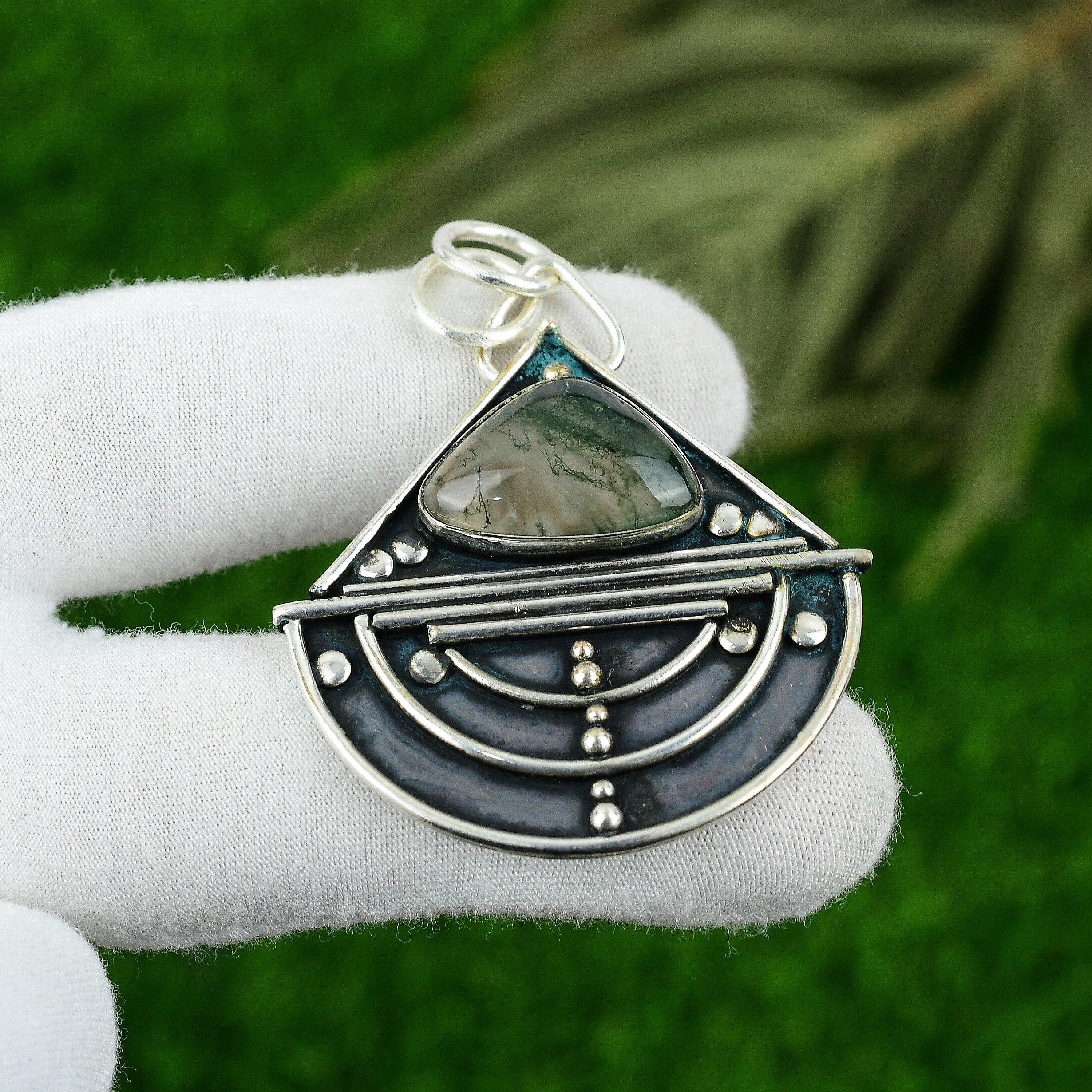 

Натуральный камень Моховой Агат, подвеска, зеленый, серебро 925 пробы