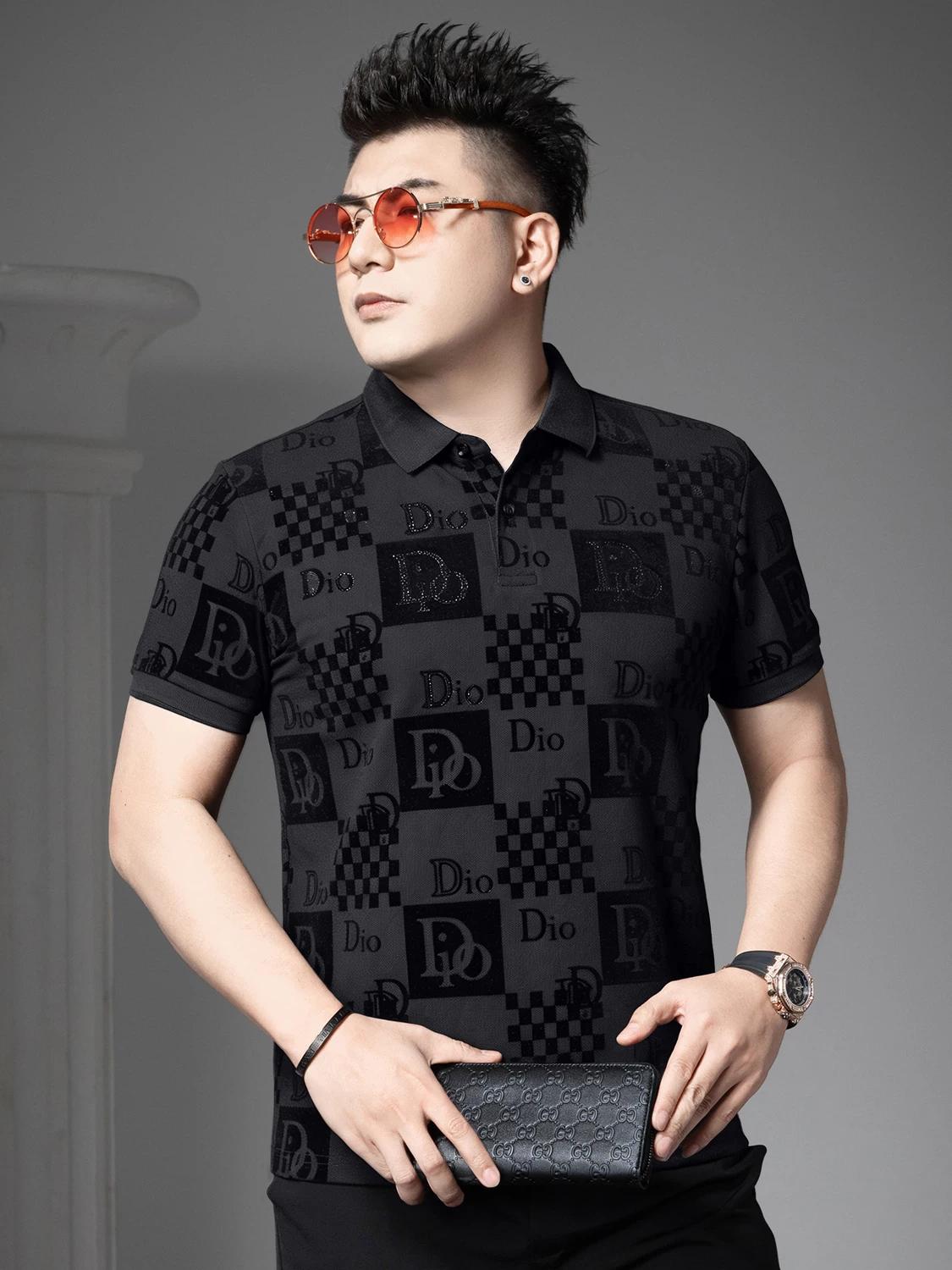

European-Style Men s Short-Sleeve T-Shirt 2026 Summer New Fashion Brand Printed Rhinestone Turn-Down Collar Polo Shirt Casual Top for Men 3XL