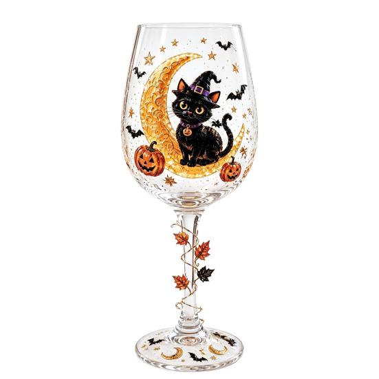 Unique Cup Halloween Wine Glass, Spooky Ghost Cat Witch Pumpkin Drinking Glass for Artistic Kitchen Drinkware Wines, Cocktails, Spirits, Holiday