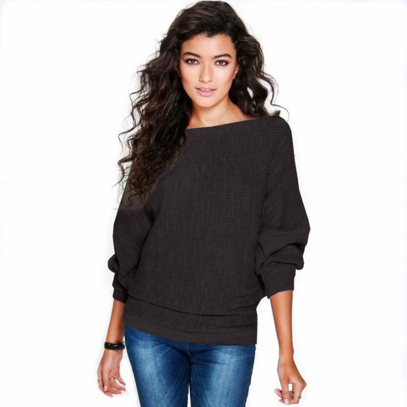 Women's  Knitted Sweater Autumn and Winter Fashion  Loose Bat-sleeved Solid Color Knitted Pullover Knitted Sweater
