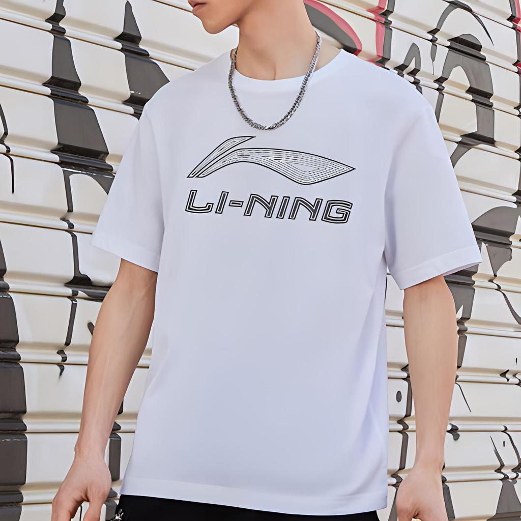 Li Ning Letter Logo Printed Quick-Dry Short Sleeve T-Shirt Unisex Tops White YTST049-1
