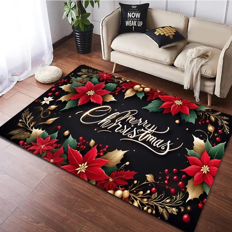 

Рождественский красный пуансеттия цветочный коврик для зоны нескользящий моющийся ковер для спальни гостиная ковер зимний праздничный декор напольный коврик 40X60cm-16x24in