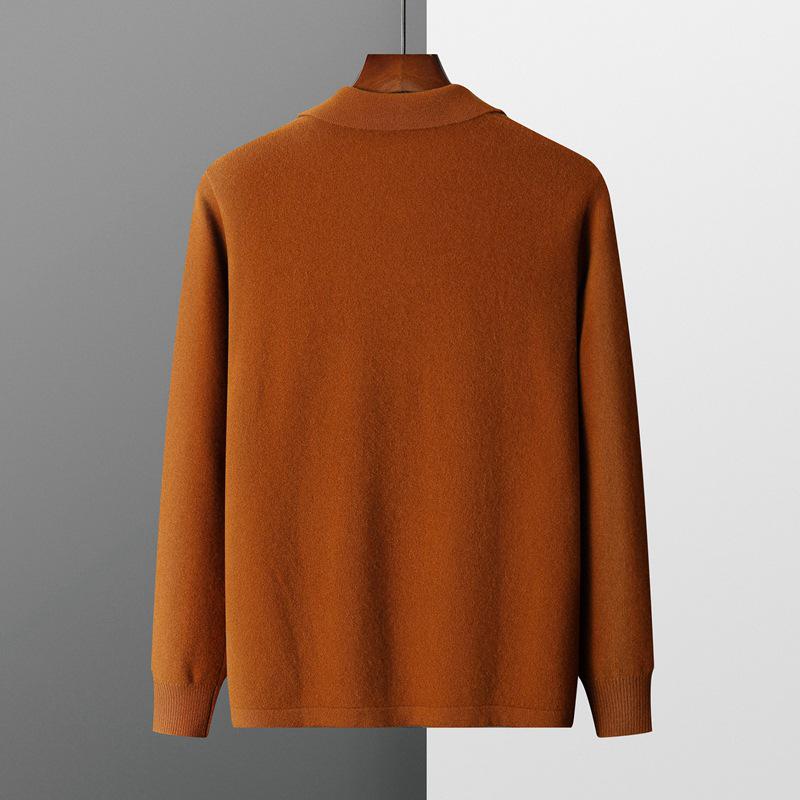 Men's Autumn Wool Cardigan with POLO Collar and Business Lapel, Long Sleeve Sweater for Autumn/Winter.