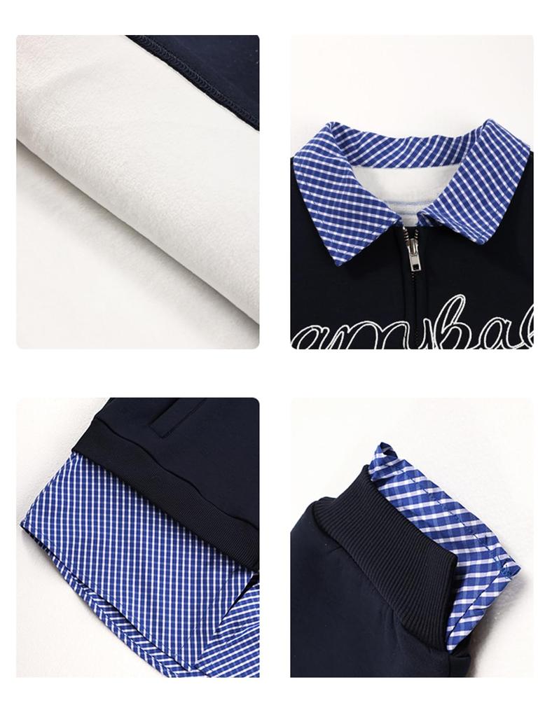 Barry Banny Baseball Long Sleeve Faux Layered Check Square Embroidered Cold Elementary Junior High Size 130 Kids' Jacket, Coat, Outerwear, Blouson,