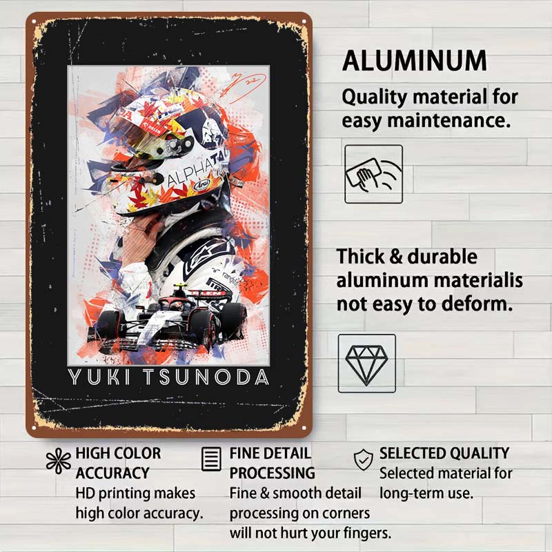 Yuki Tsunoda Racer Posters F1 Racing Metal Signs Decor for Room Decoration Custom Tin Plates for Wall Art Decoration Retro Home