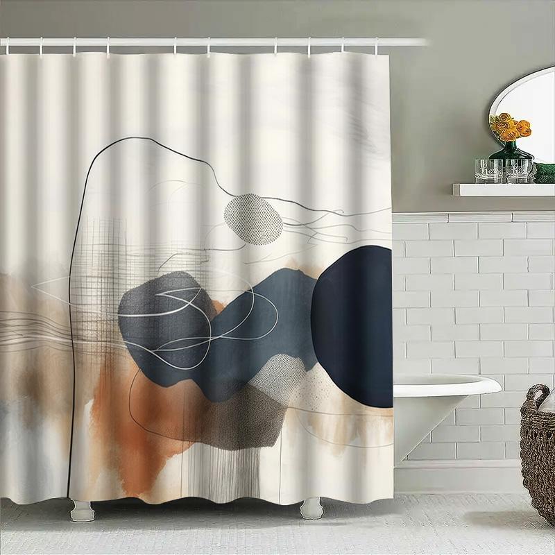 Artistic Black White Shower Curtain for Bathroom Decor Geometric Design in Beige, Brown, Grey Navy Blue Colors (180 x 240 cm)