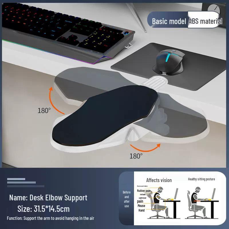 Folding Rotating Arm Support for Desk - Adjustable Elbow Rest for Home or Office
