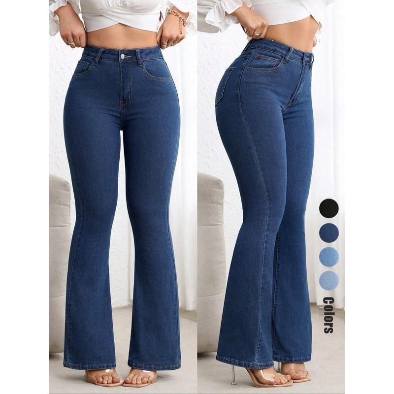 Womens High Waist Stretch Flared Jeans Slim Fit Bootcut Denim Pants Office Casual Wear