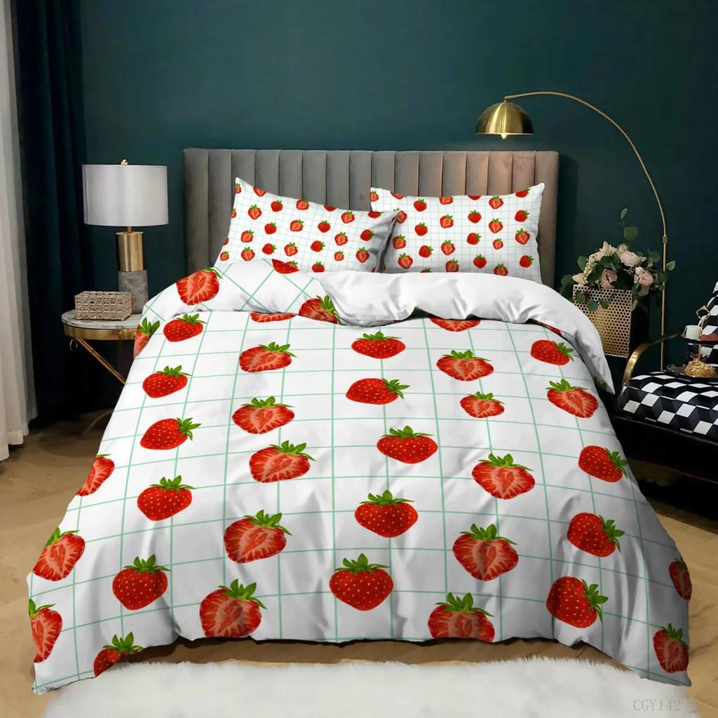 Strawbery Soft Duvet Cover Kawai Strawbery Beding Set for Children Kids Young Boys Young Girls Lovely Swet Fruits Theme Warm Comforter Cover Twin Quen