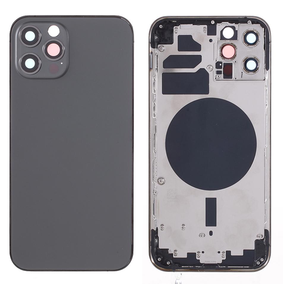 

For iPhone 12 Pro 6.1 inch Back Battery Housing Cover+Middle Plate Frame+Side Buttons Replacement Part (without Logo) Black
