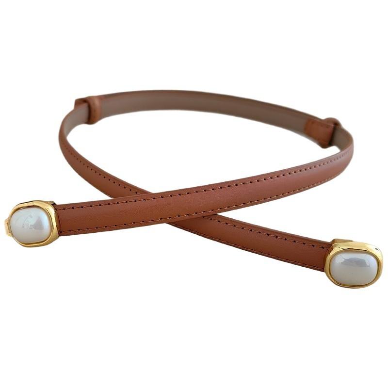 Fashionable Leather Women Belt With Pearl Metal Buckle For Office Gift Weekend