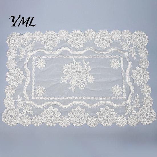 Retro European Style Table Linens Lace Placemat, White Floral Doilies, Embroidered Mat, Elegant Photo Backdrop Prop Sheer Mesh Doily for Tea