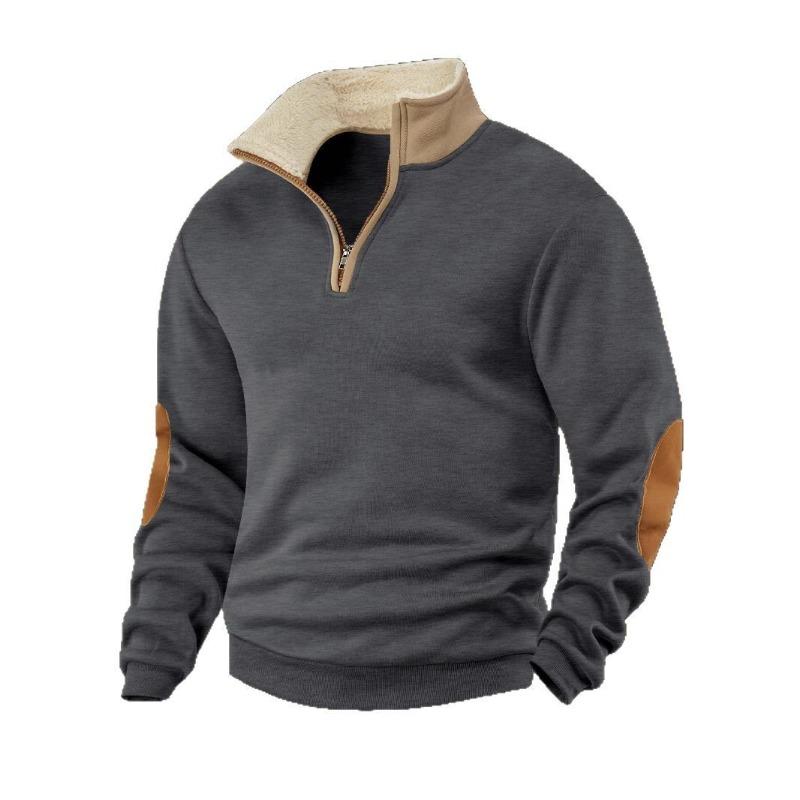 Men S Retro Spliced Half Zip Long Sleeve Sweatshirt