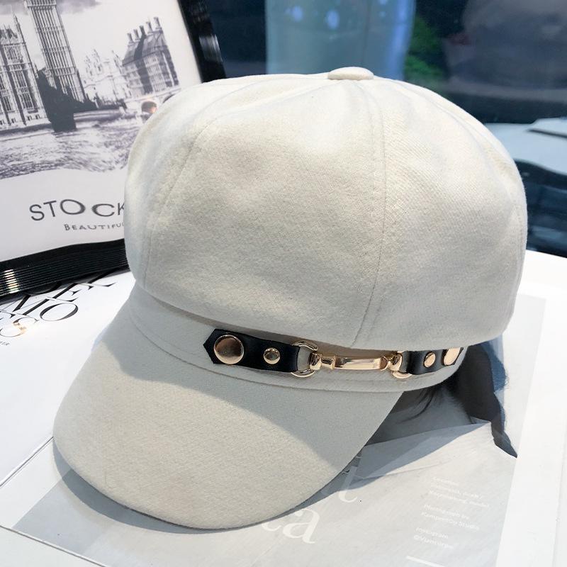 Women's Spring & Autumn Fashion Rivet Buckle Beret - Retro Korean Style, Elegant & Versatile Newsboy Painter Hat