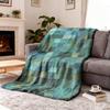 Soft And Warm Blue Green Geometric Patchwork Flannel Blanket, Lightweight for All Seasons
