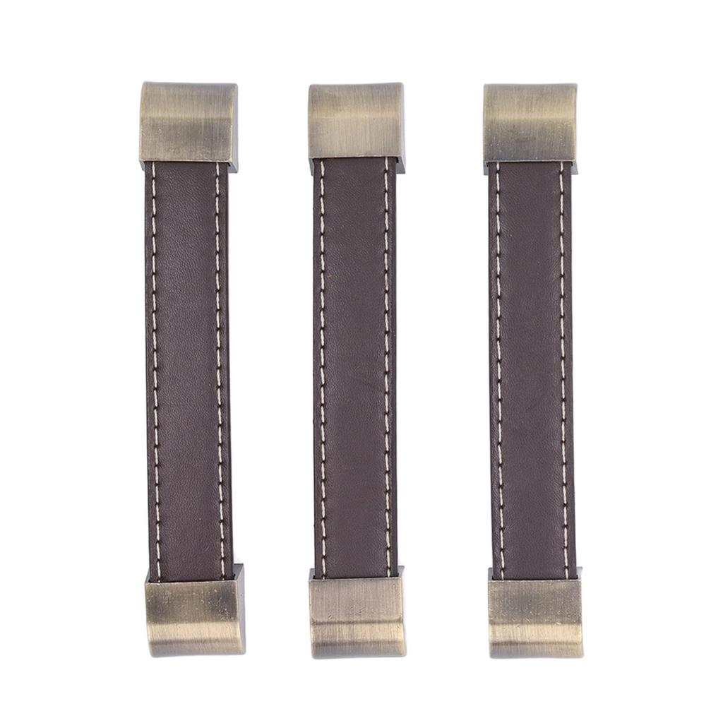 3Pcs Wardrobe Door Leather Handle Antique Drawer Pull Handle Luggage Wine Box Handle Brown