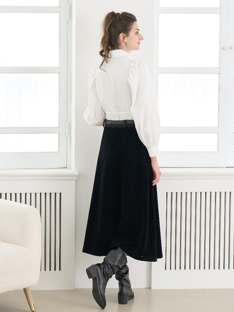 L By L Black Perforated A-Line Long Skirt