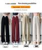 Pleated High Waist Fleece-Lined Wide Leg Pants for Women - Autumn Winter Slimming Plus Size Casual Wear