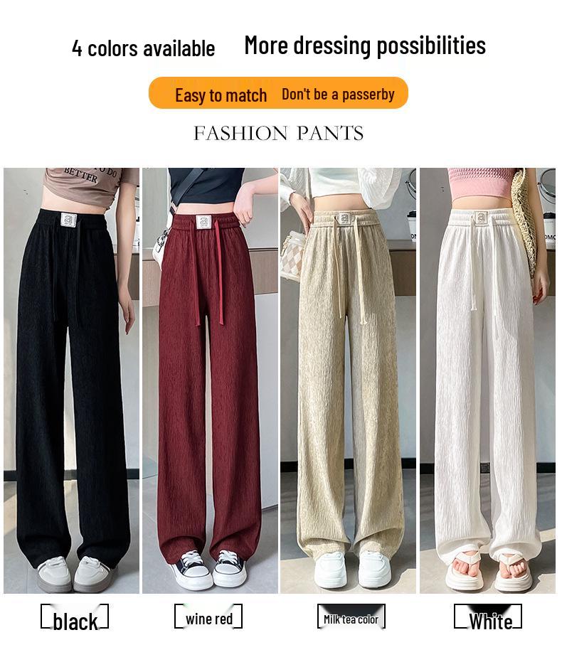 Pleated High Waist Fleece-Lined Wide Leg Pants for Women - Autumn Winter Slimming Plus Size Casual Wear