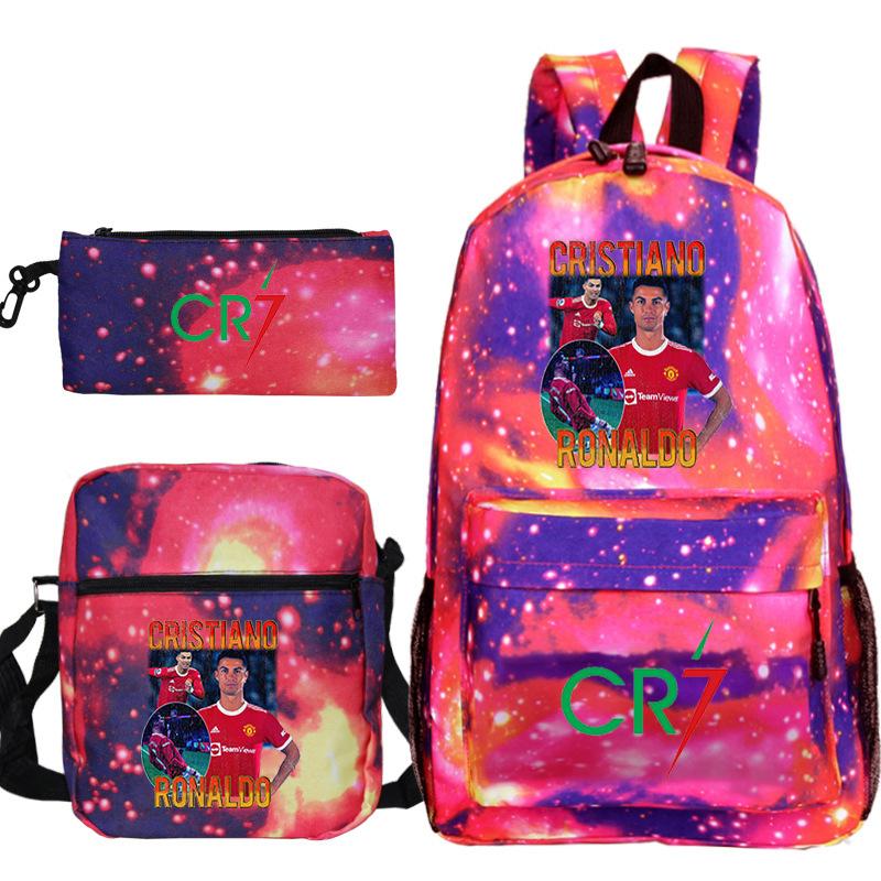 C Ronaldo student bag + small shoulder bag + pencil case three-piece backpack