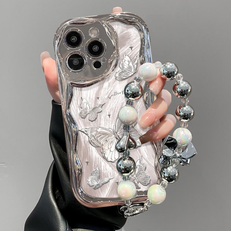 

Подходит для чехла для мобильного телефона Apple 15 IPhone 14 Перьевая пряжа Цепочка-бабочка 13promax Гальваническое серебро 12 Силиконовый Противоударный iphone 11 Pro