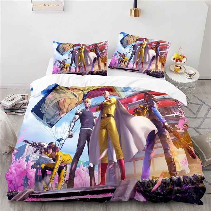 Japan Anime ONE PUNCH-MAN 3D Pattern Duvet Cover Set with Pillowcase 2/3pcs Cartoon Bedding Sets Bed Linen Queen King Bedclothes