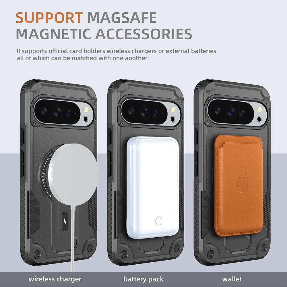 Shockproof Rugged Magnetic Charging Invisible Stand Phone Case for Google Pixel 10 9 Pro XL Military Grade Protective Cover
