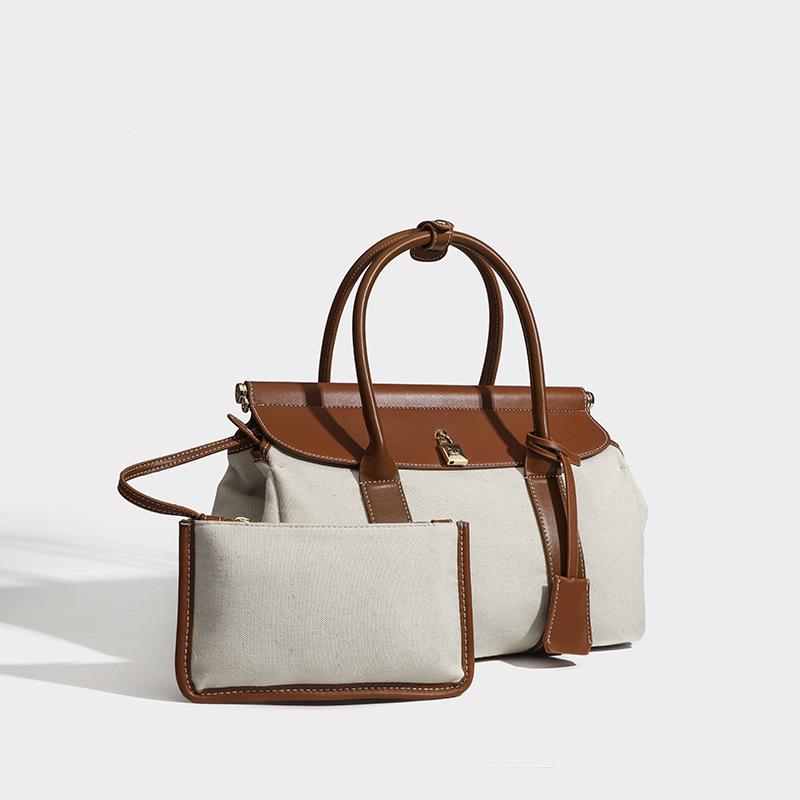 

Женская парусиновая и кожаная сумка LP32: Стиль Old Money Сумка-тоут на плечо и для ношения в руке Gift Packaging