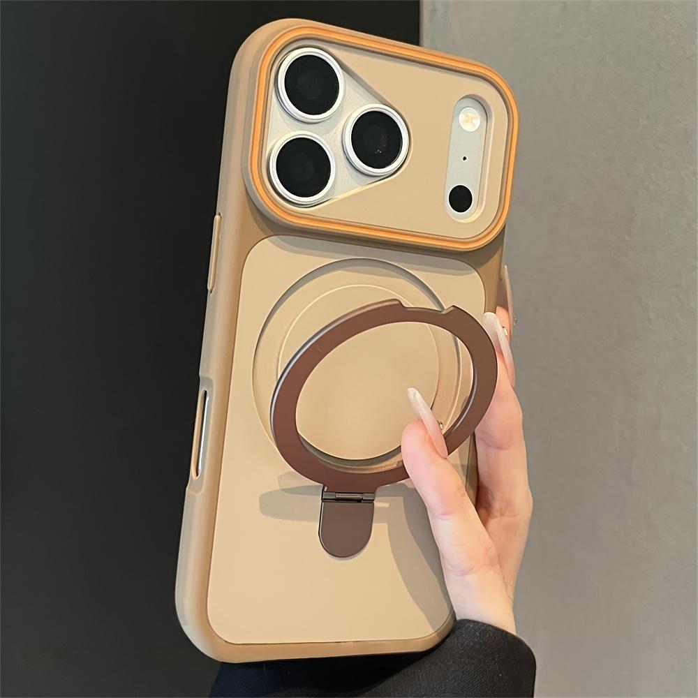 Nouvelle Coque de Téléphone avec Support Anneau Métallique Bicolore pour 17 Air 16 13 12 Pro Max 15 14 Plus Housse de Protection Charge Sans Fil Magnétique iPhone 15 Plus marron