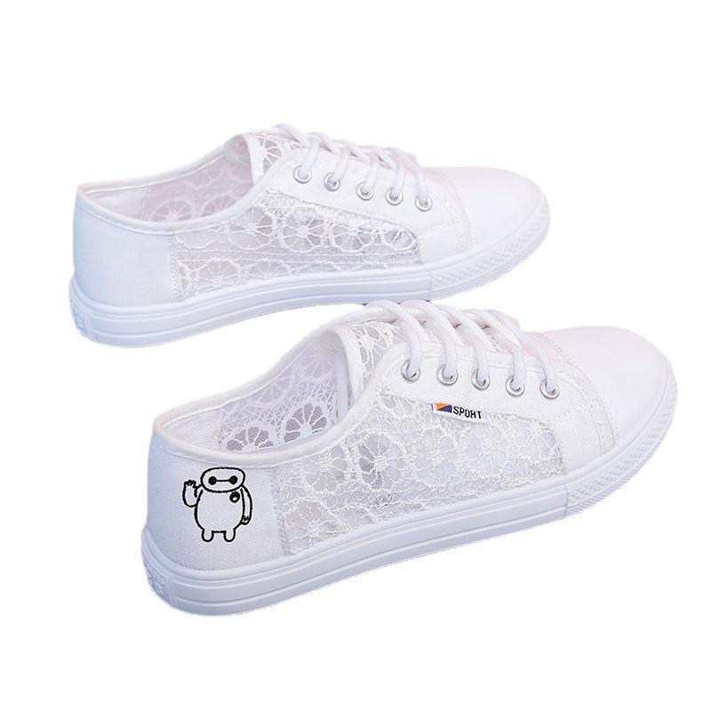 Dámské Plátěné Boty Malé Bílé Boty Krajka Prodyšné Nové Letní Studentské Síťovina Běžné Šněrovací Černé Ploché Boty Sportovní obuv