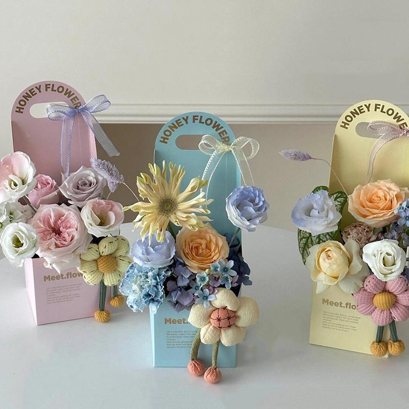 2Pcs Creative Hand-Folded Folded Flower Box Flower Gift Box Romantic Flower Arrangement Box Portable Bouquet Wrapping Box