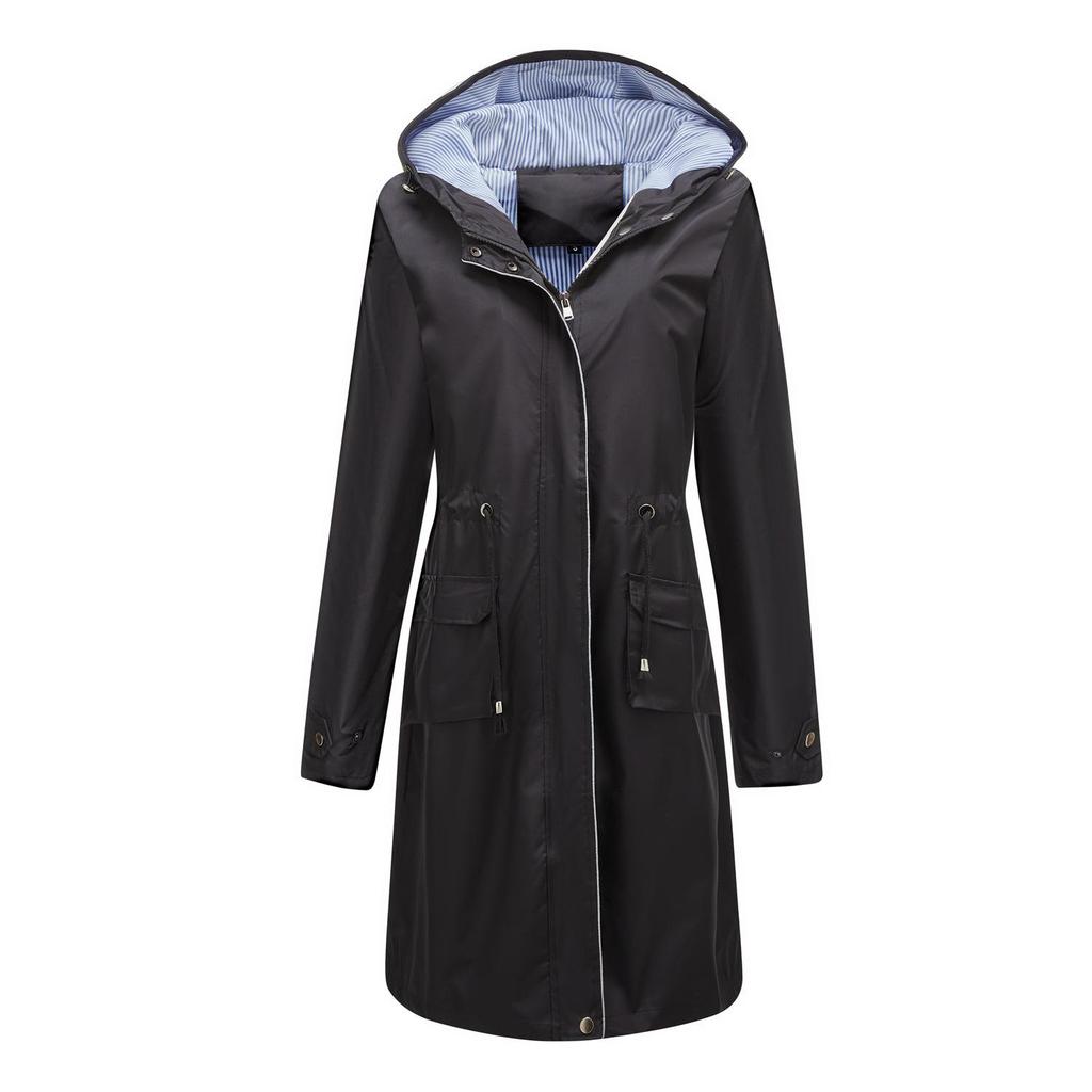 Women's Fashion Casual Solid Color Print Spring Autumn Long Sleeve Hooded Jackets & Coats