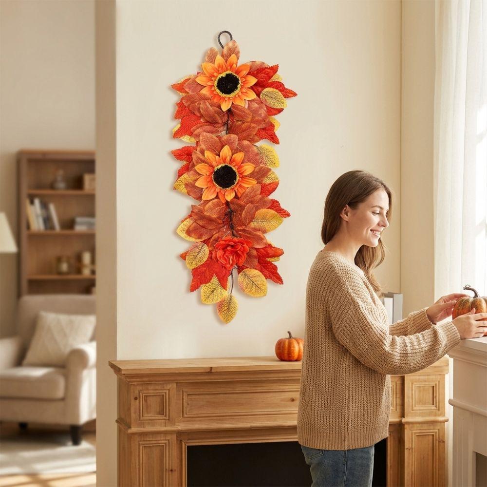 Real Touch Autumn Sunflower Wall Hanging Rustic Front Door Artificial Floral Home Indoor Decor
