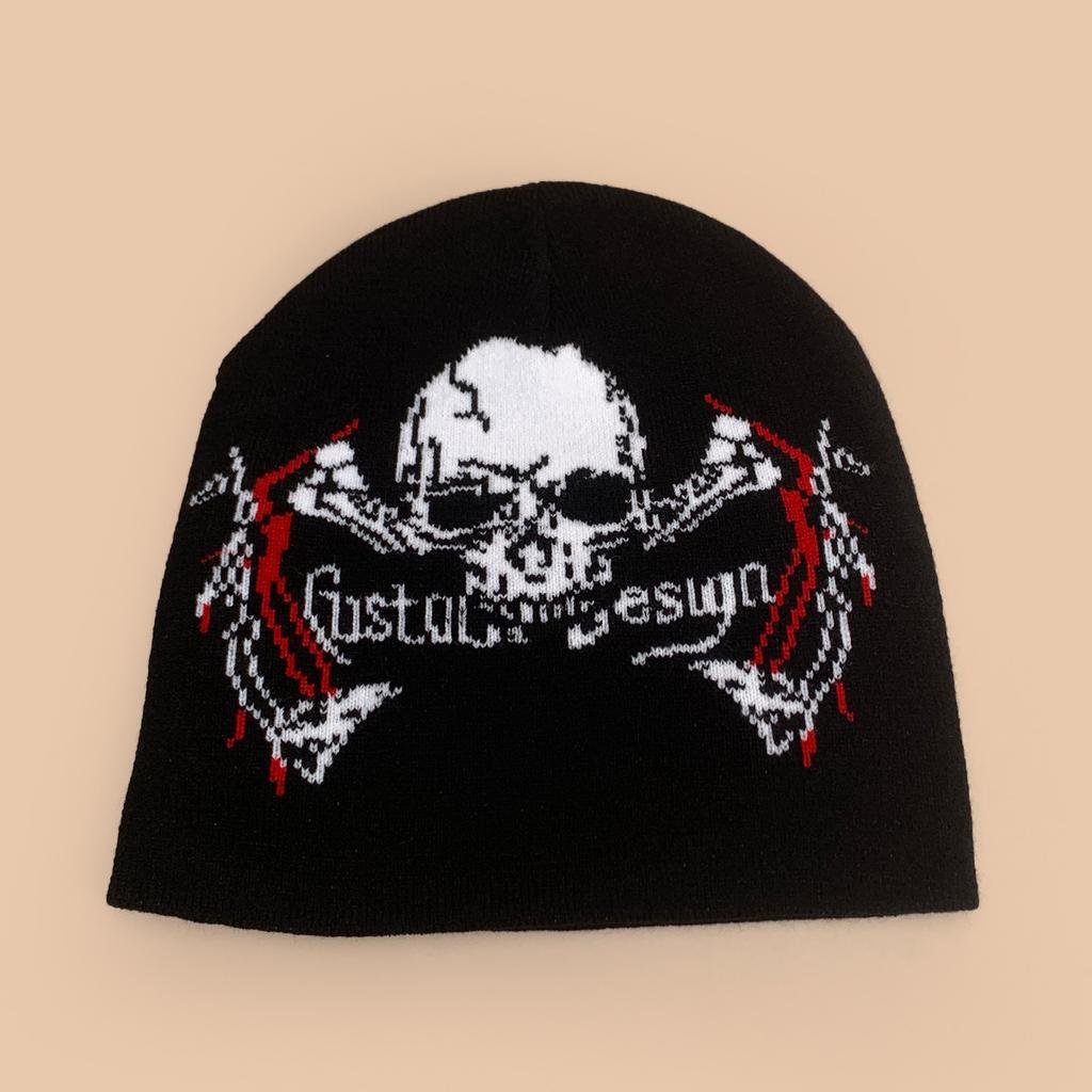 Autumn and Winter Dark Wind Skull Flame Jacquard Knitted Hat Men and Women Warm Personality Retro Street Pullover Hat