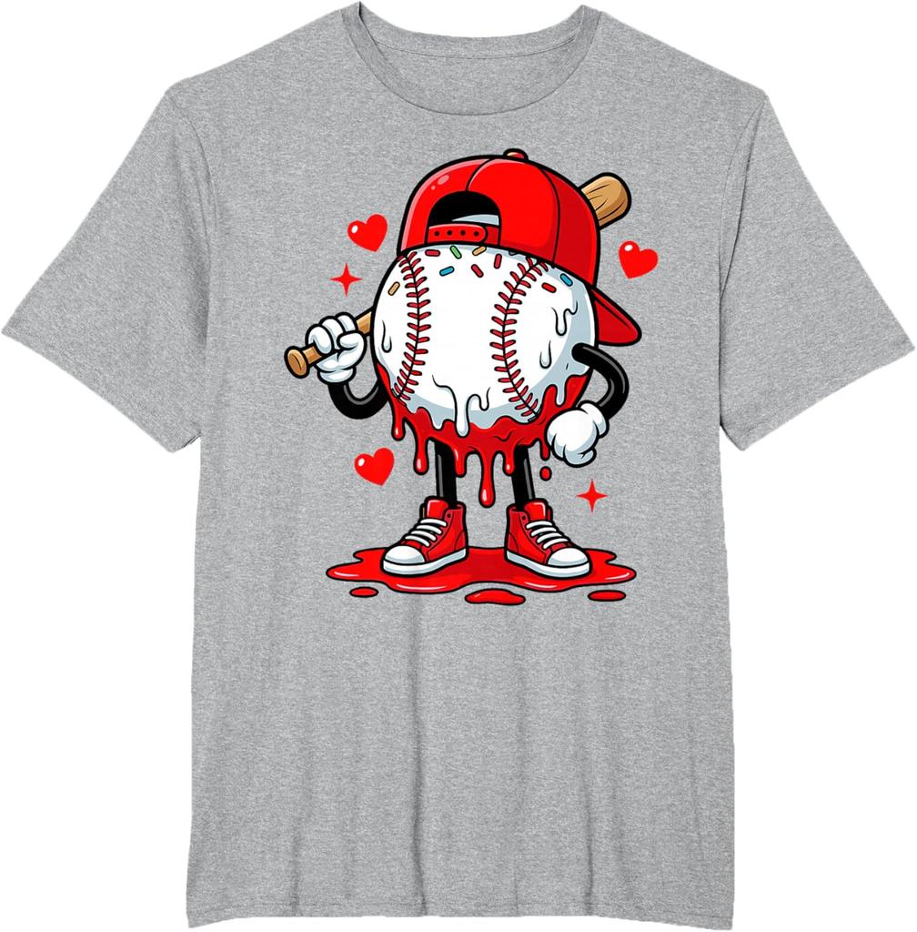 2026 New Baseball Drip Icecream Apparel Valentine TShirt Mens and Womens Pure Cotton TShirt Fashion Casual Couples Clothing