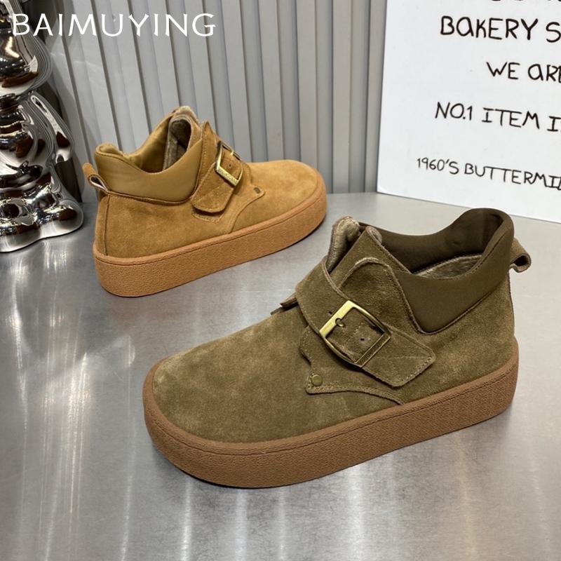 Suede Flats Women Snow Ankle Boots Platform Casual Shoes Designer Short Plush Cotton Botas 2024 Trend Winter Walking Botas Mujer