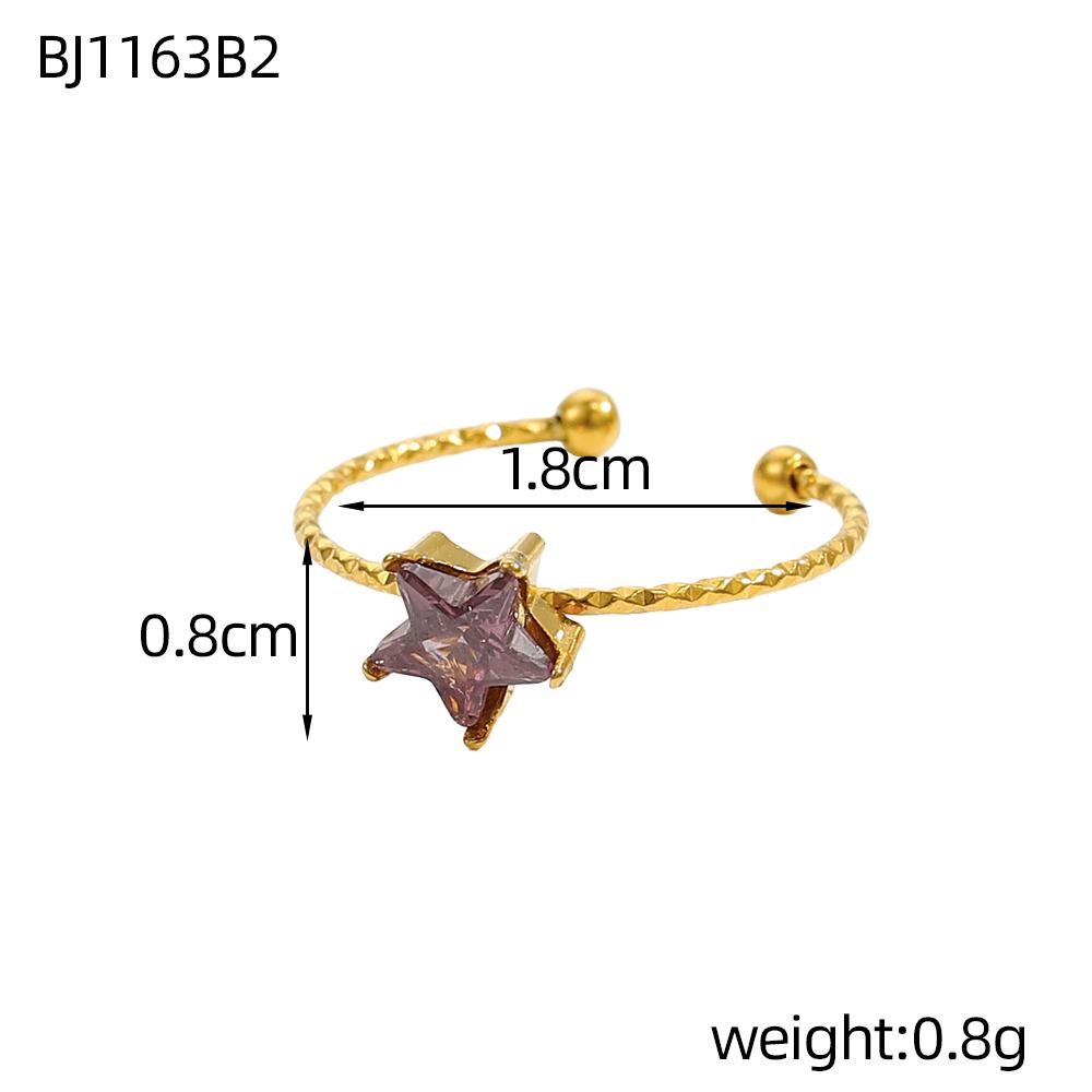 CARLIDANA Minimalist Colourful Cubic Zircon Rings Jewelry Stainless Steel Gold Plated Hot Sale Heart Star Open Rings for Women