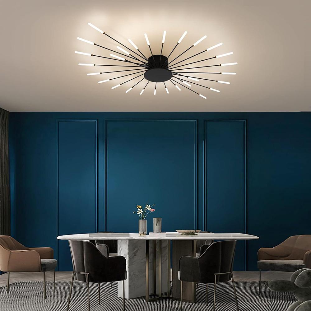 Black 28 Heads Non Dimmable Pendant Lights Creative Fireworks Design Chandelier Modern Ceiling Light for Living Room Exhibition Hall Bedroom