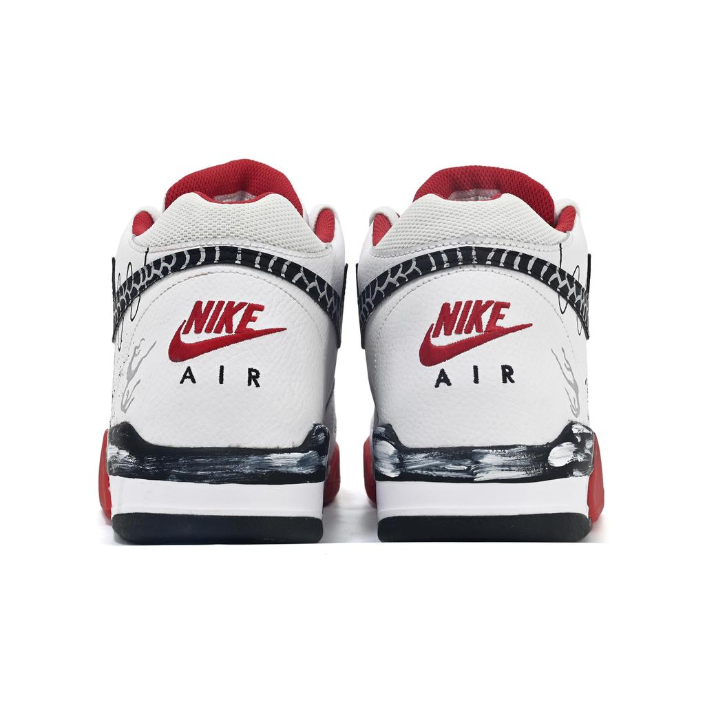 Nike Flight Legacy Slip Resistant Abrasion Resistant Mid Top Vintage Basketball Shoes Unisex White Red Gray BQ4212-100(Team107-)