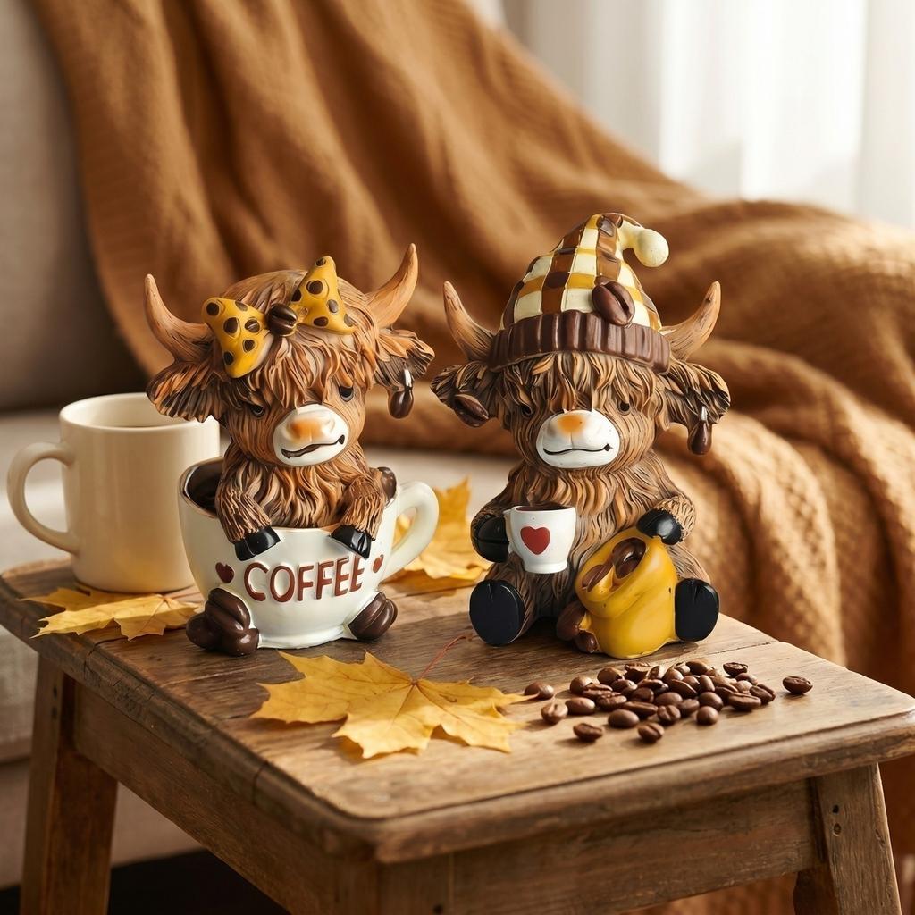 Cow Resin Figurine Scottish Decor Gift for Coffee Lovers